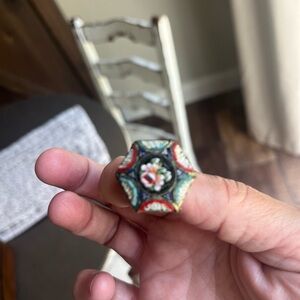 Antique Italian Octagonal
Micro Mosaic Floral Brooch 1" x